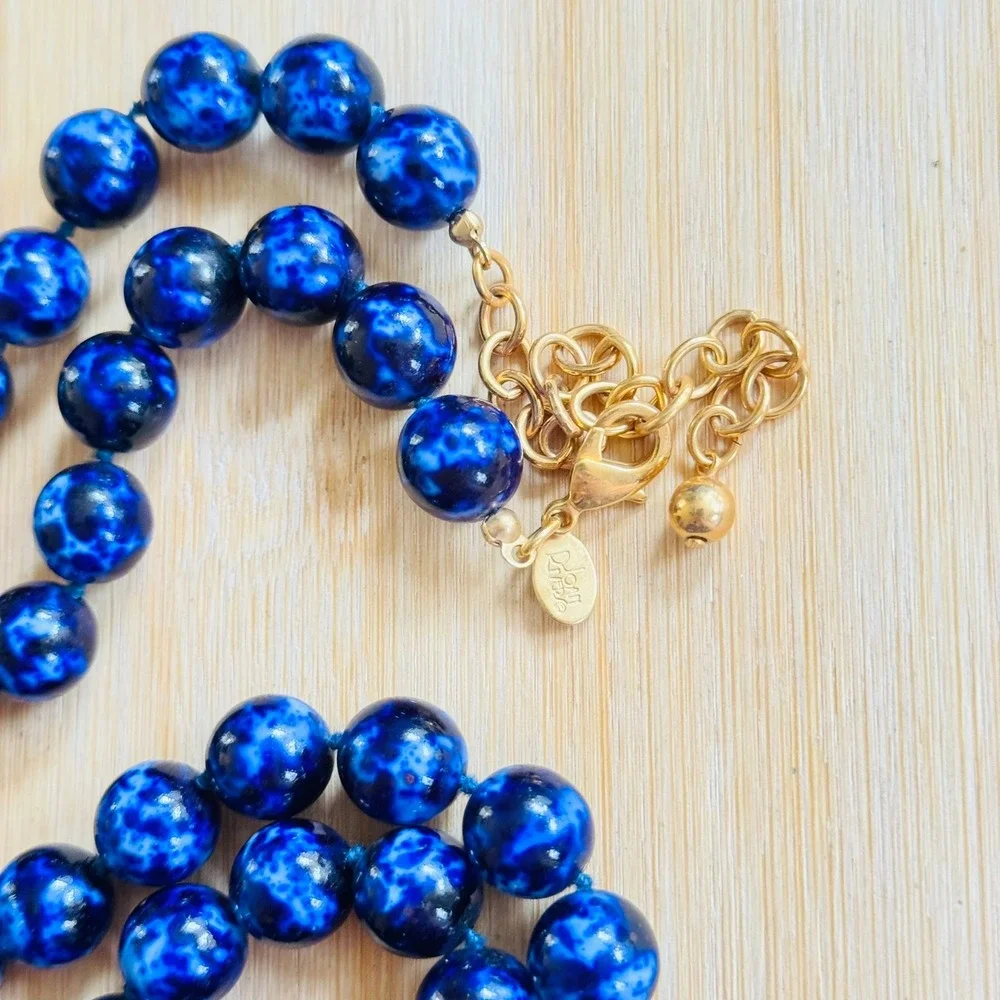 VTG‎ Joan Rivers Classic Blue Glass Beaded Elegant Necklace Gold Plated Signed